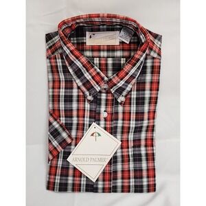 Vtg ARNOLD PALMER PLAID SHIRT Long Sleeve Button Front‎ Casual Dress Red Medium
